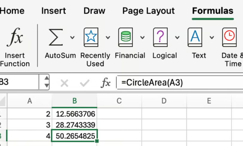 Função LAMBDA do Excel para área de um círculo 3