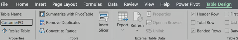 Table Design context window in Excel data model 15