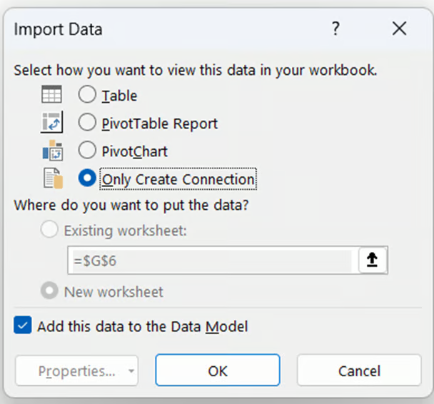Import Data window in Excel data model 19
