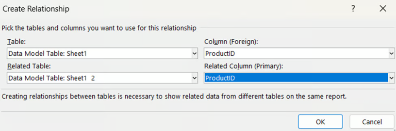 Create Relationship window in Excel data model 7