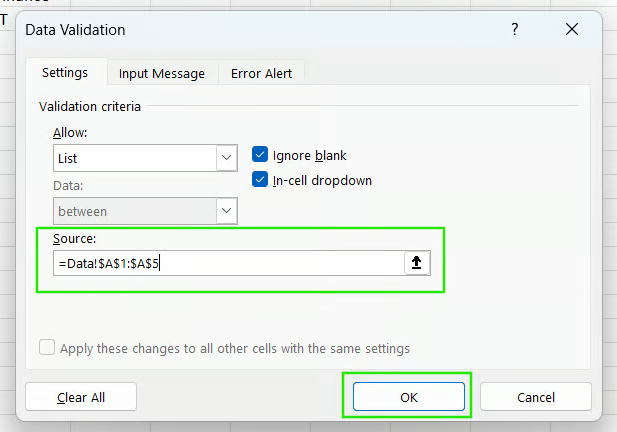 Excel 中的下拉式清單來源資料 4