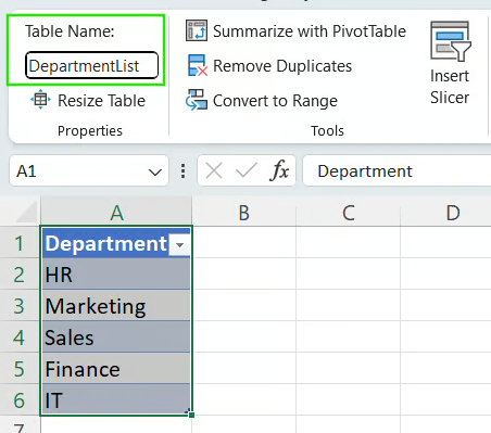 Excel 中的表格名稱 8