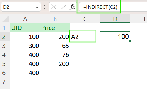 Verwendung von INDIRECT() zur Referenzierung basierend auf einer anderen Zelle in Excel. 1