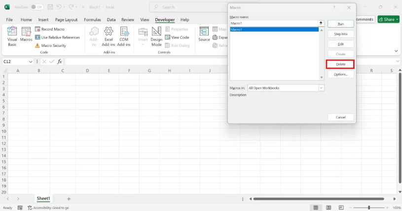 Deleting individual macros from the Macro Manager 6