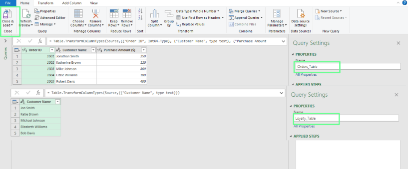 Loading the tables in power Query to perform fuzzy match in Excel. 4