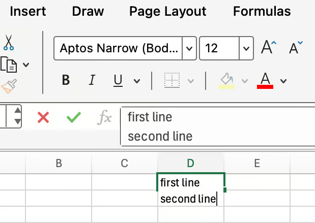 Excel new line in cell example 1