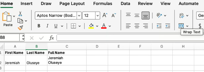 Excel new line in cell using CHAR(10) 2