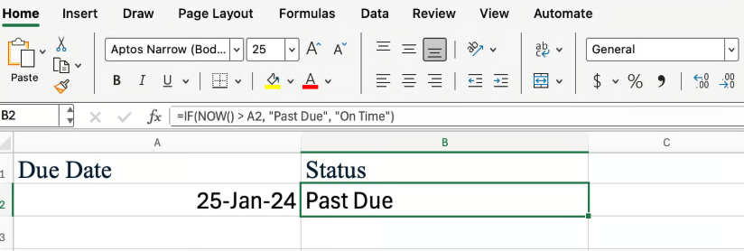 Excel NOW() function combined with Excel IF() 3
