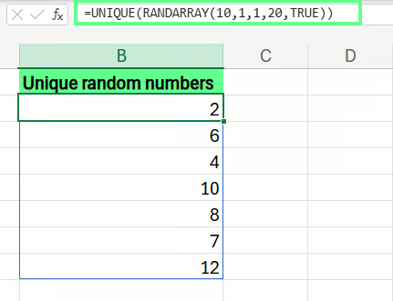 엑셀에서 UNIQUE와 RANDARRAY로 난수 생성하기. 5