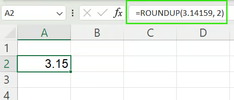 Using ROUNDUP() function to round up a number in Excel. 2
