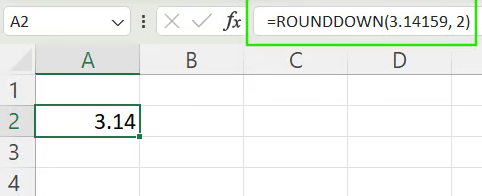 Using ROUNDDOWN() function to round down a number in Excel. 3