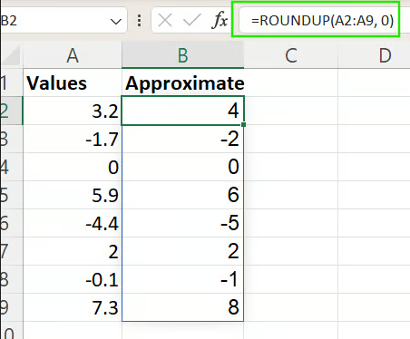 ROUNDUP in Excel with arrays 6