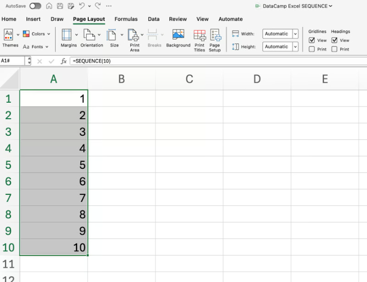 Using SEQUENCE in Excel for a vertical list 1