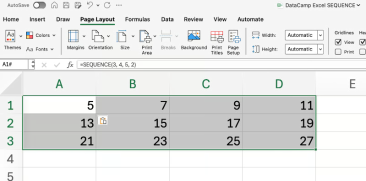 Using SEQUENCE in Excel to create a grid 2
