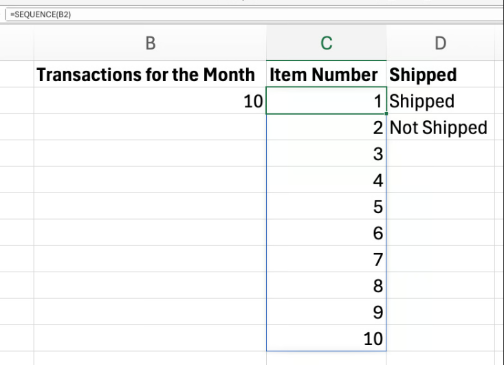 Using SEQUENCE in Excel for a dynamic list 3