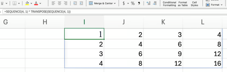 Matrix multiplication in Excel Using SEQUENCE and TRANSPOSE 6
