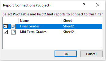Specify the PivotTables to link to in Excel 12