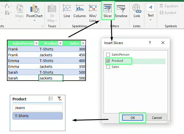 Insert a slicer into the table in Excel 5