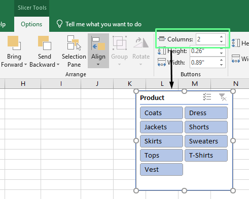 Adjusting the visible columns of the slicer in Excel 9