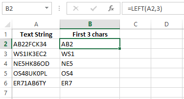 Extraction des 3 premiers caractères avec la fonction LEFT. 1