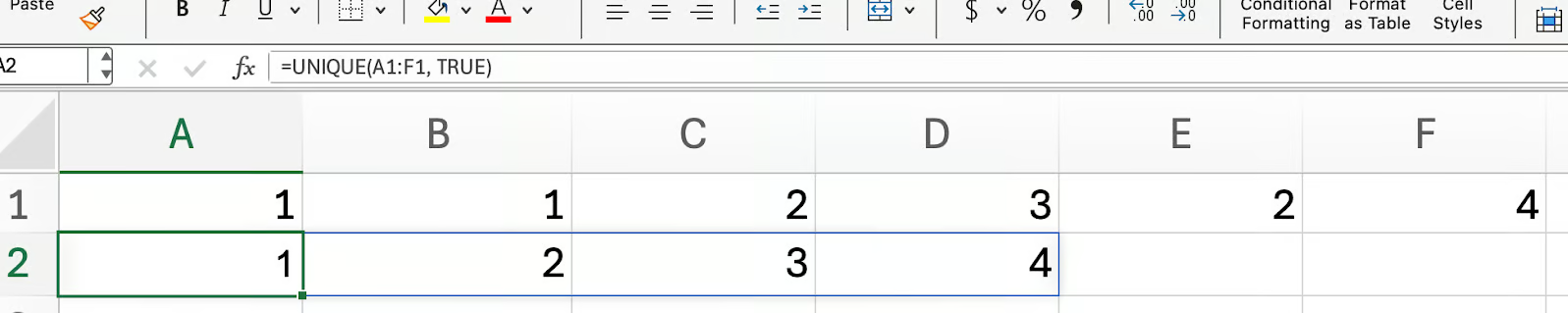 使用欄而非列的 Excel UNIQUE 函數 5