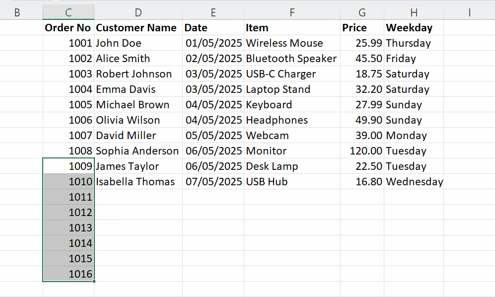 Verwendung des Excel-Ausfüllkästchens zum Ausfüllen von Werten. 2