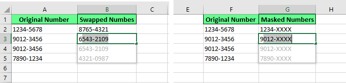 Échanger et masquer les données en utilisant la Remplissage automatique dans Excel. 10