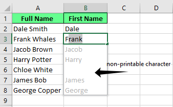 La Remplissage automatique laisse la cellule vide en raison d'un caractère non imprimable dans Excel. 13
