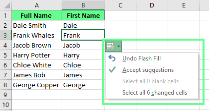 Options de la Remplissage automatique Excel. 4