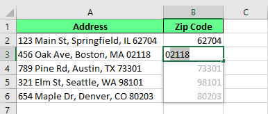 Extraire un code postal d'une adresse complète dans Excel. 6