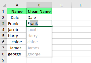 Supprimer les espaces inutiles et formater le texte en utilisant la Remplissage automatique dans Excel. 8