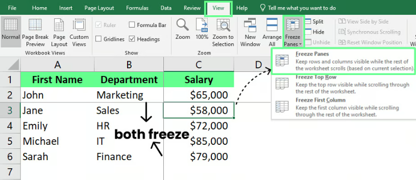 Mehrere Zeilen gleichzeitig in Excel fixieren 3