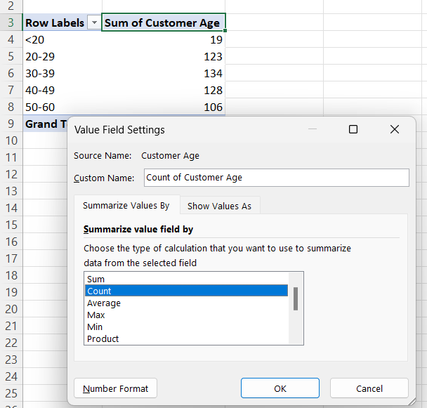 Configurações de campo de valor 10