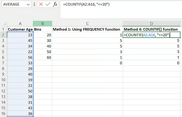 Calcular distribuição de frequência usando a função COUNTIF() 17