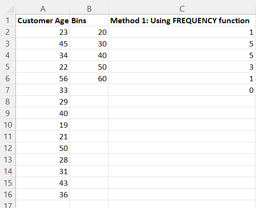 Distribuição de frequência usando a função FREQUENCY() 3