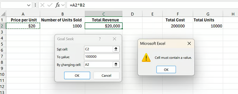 The cell must contain a value error while using Excel Goal Seek 13