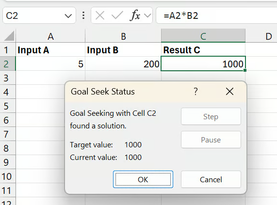 Excel Goal Seek final step 4