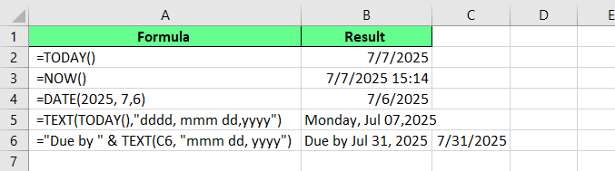 built-in date-related formulas in Excel. 6
