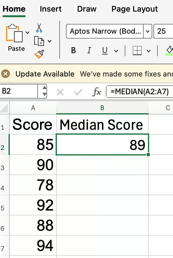 How to find the median in Excel with odd number of items 2