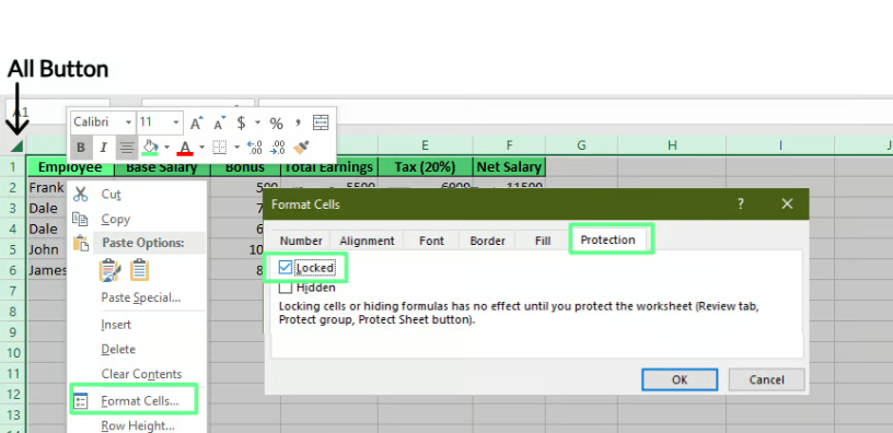 Checking locked cells in excel 1