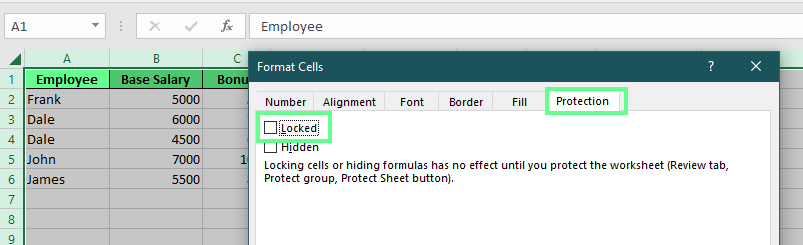 Unlocking all cells in excel 3