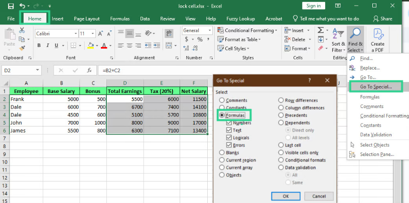 Locking the formulas cells in Excel. 5