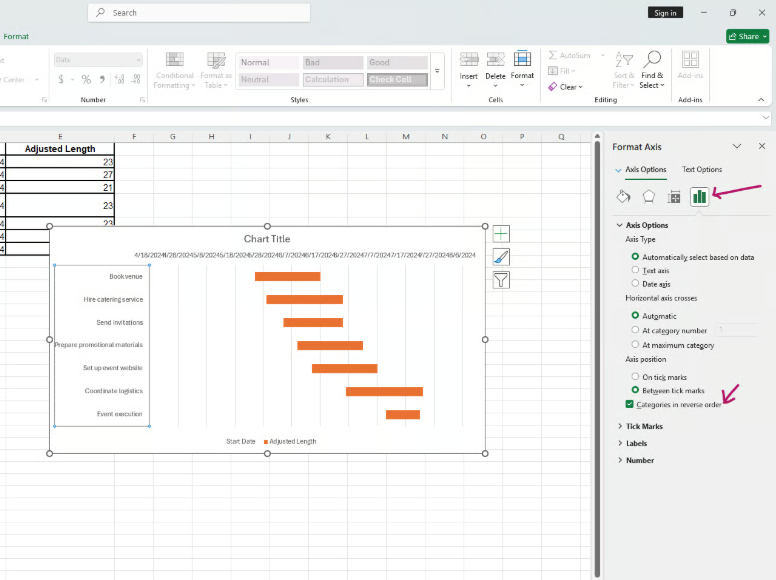 In the format axis pane, check