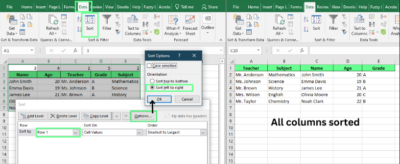 Move the columns using the Sort option in Excel. 7