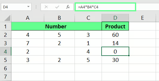 Multiplying multiple columns in Excel. 5