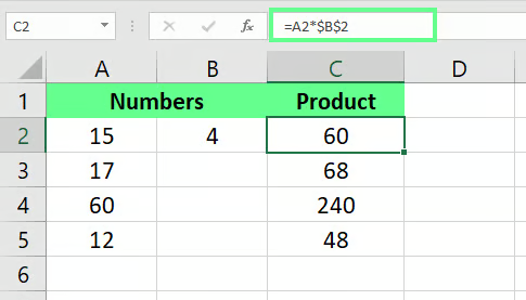Multiply columns with an absolute reference in Excel. 6