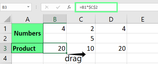 Multiply two rows with an absolute reference in Excel. 8