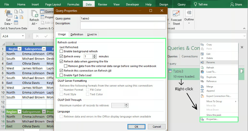 Using Power Query to refresh Excel PivotTables 4