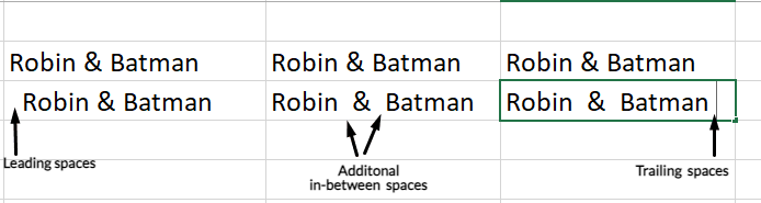 different types of spaces in Excel 1
