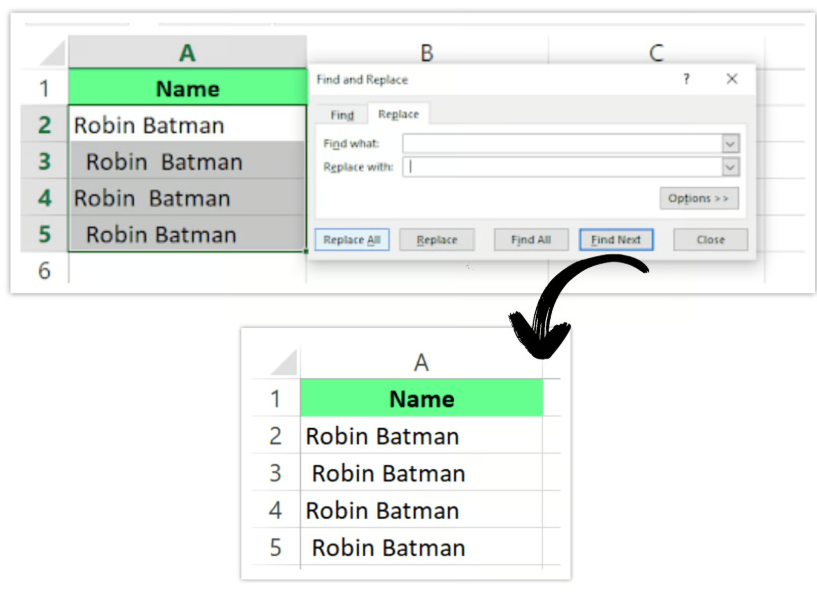 using Find & replace feature in Excel 4